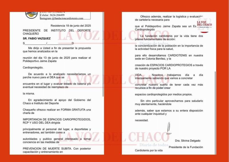 En junio, se pidió que el Jaime Zapata tenga un disfribilador