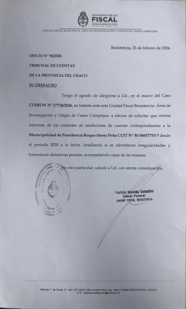 Sabadini amplió la causa por el escándalo BCCH y pide rendiciones de Sáenz Peña