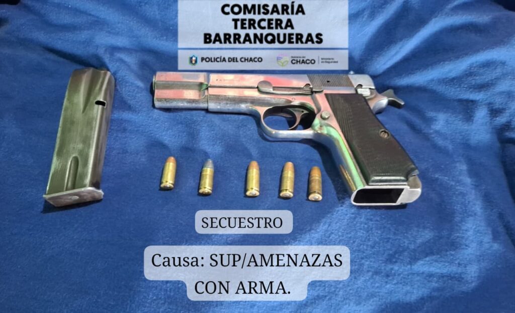 Barranqueras: detuvieron a un joven por presuntas amenazas y secuestraron una pistola 9 mm